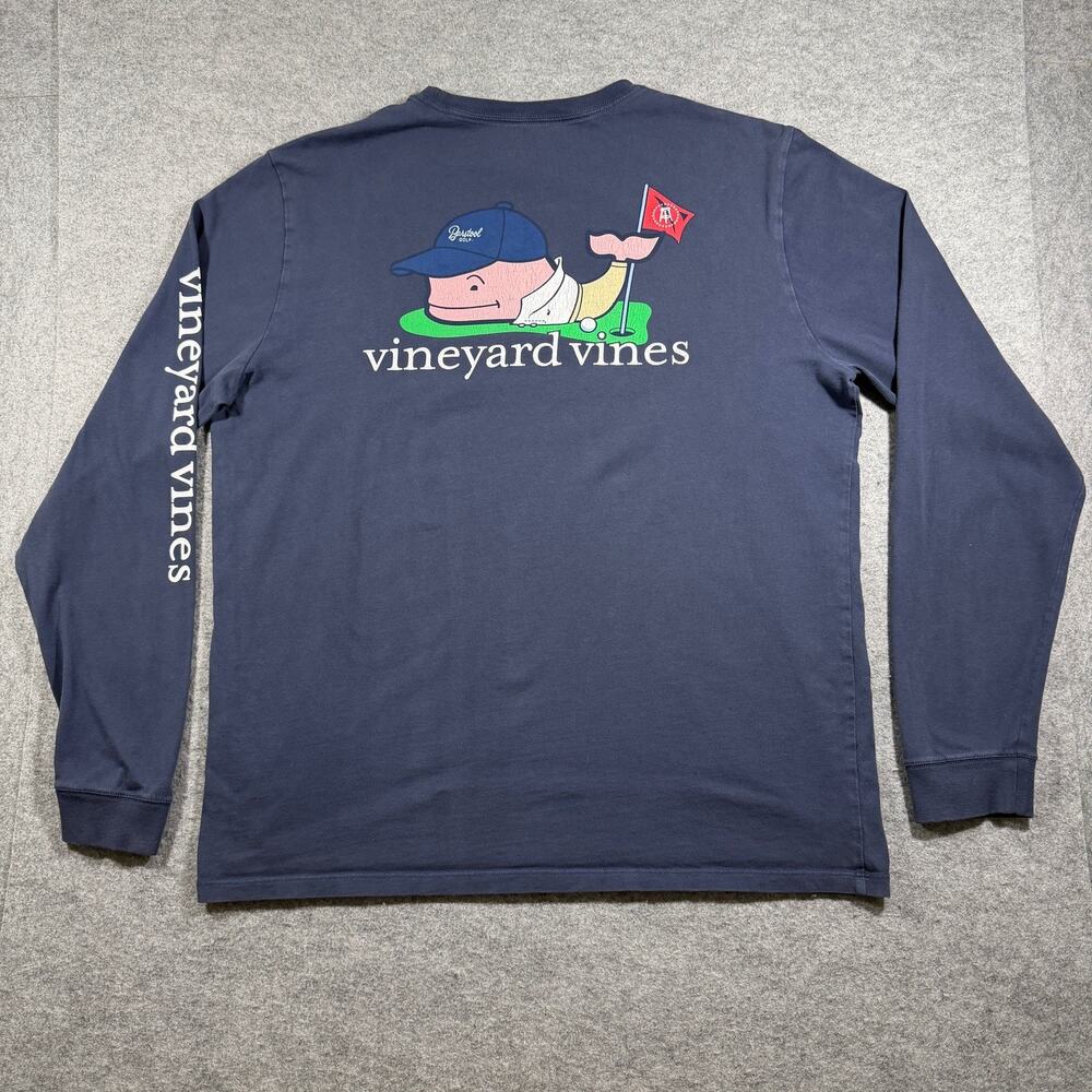 Vineyard Vines Long Sleeve T Shirt Mens L Navy Barstool Golf Whale Graphic